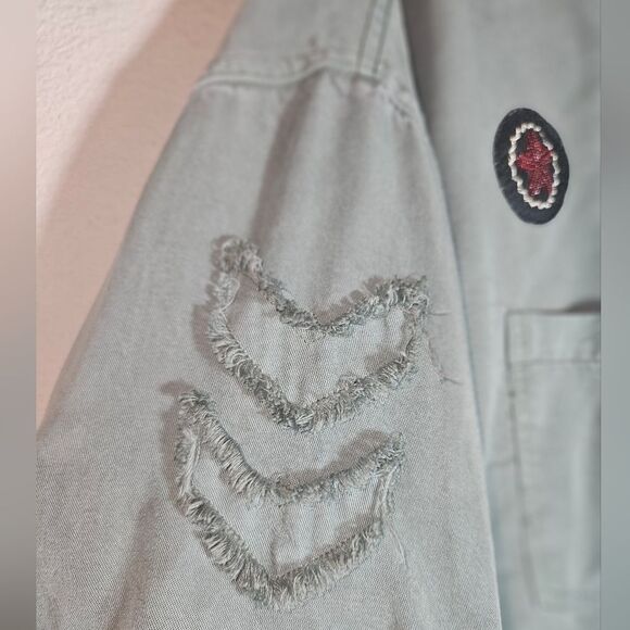 Vintage Havanna Green Military Beaded Patchwork Long Sleeve Button-down Blouse M - Picture 4 of 9